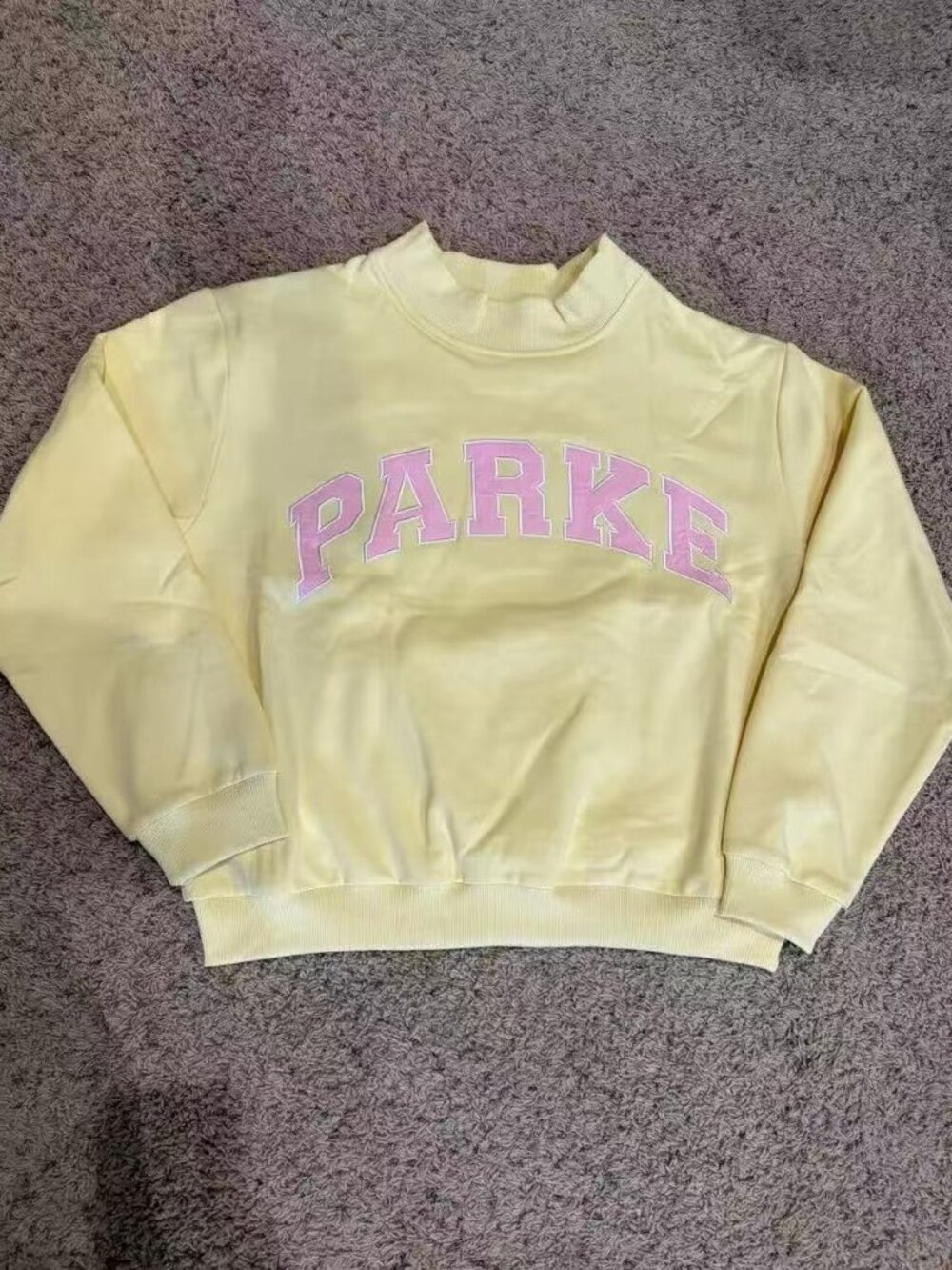 Parke Cropped Mock Neck Sweatshirt Yellow Pink Logo Size S/M